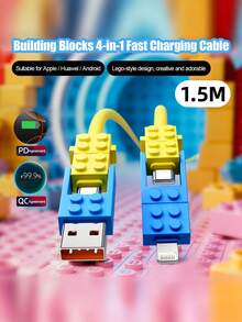 Kabel Pengisi Daya 240W (MAX) Gaya Blok Bangunan Empat-dalam-Satu, Kabel Data Pengisian Cepat Empat-dalam-Satu Gaya Tampilan Kelas Atas untuk Adaptor Daya. Ini adalah kabel data untuk iPhone Seri 14-18, Seri Pro, Pro Max, dan dapat digunakan dengan pengisi daya portabel. Kabel pengisi daya ini cocok untuk iPhone 18/17/16/15/14/13/12/11/XR/X/XS/PLUS/6s, S24/S23/S22/S21, dan model lainnya. - MultiWarna - View 17