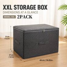 Foldable Linen Texture Fabric Storage Box With Zipper Lid, Dustproof Collapsible Clothes Organizer Bin With Reinforced Handle, Stackable Closet Storage Container For Garments, Bedding & Household Sundries - Grey - View 11