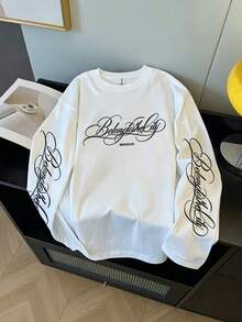 Men's Long Sleeve Printed Regular Fit Spring/Autumn Base Layer T-Shirt, Breathable Knit Fabric, Outdoor Sports Casual Top - White - View 4