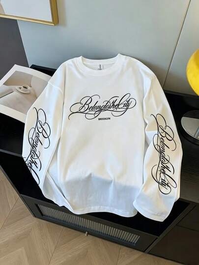Men's Long Sleeve T-Shirt Printed Regular Fit Spring Autumn Long Sleeve T-Shirt, Outdoor Sports Casual Long Sleeve Top