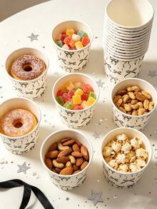 Bow Pattern Ice Cream Cup, Minimalist Ribbon & Star Sketch Print, Disposable Dessert Bowl, Suitable For Cold Drinks, Ice Cream, Pudding And Snacks, Perfect For Adult Elegant Parties, Bridal Showers, Wedding Receptions, Garden Gatherings And Catering Services - Multicolor - View 4
