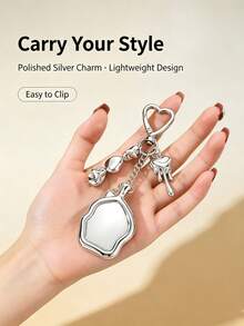 Mirror Keychain Bag Charm,Silver Plated Bow & Rose Pendant Key Ring,Portable Makeup Mirror Key Holder,Y2k Aesthetic Bag Accessories For Women Gift - Multicolor - View 2