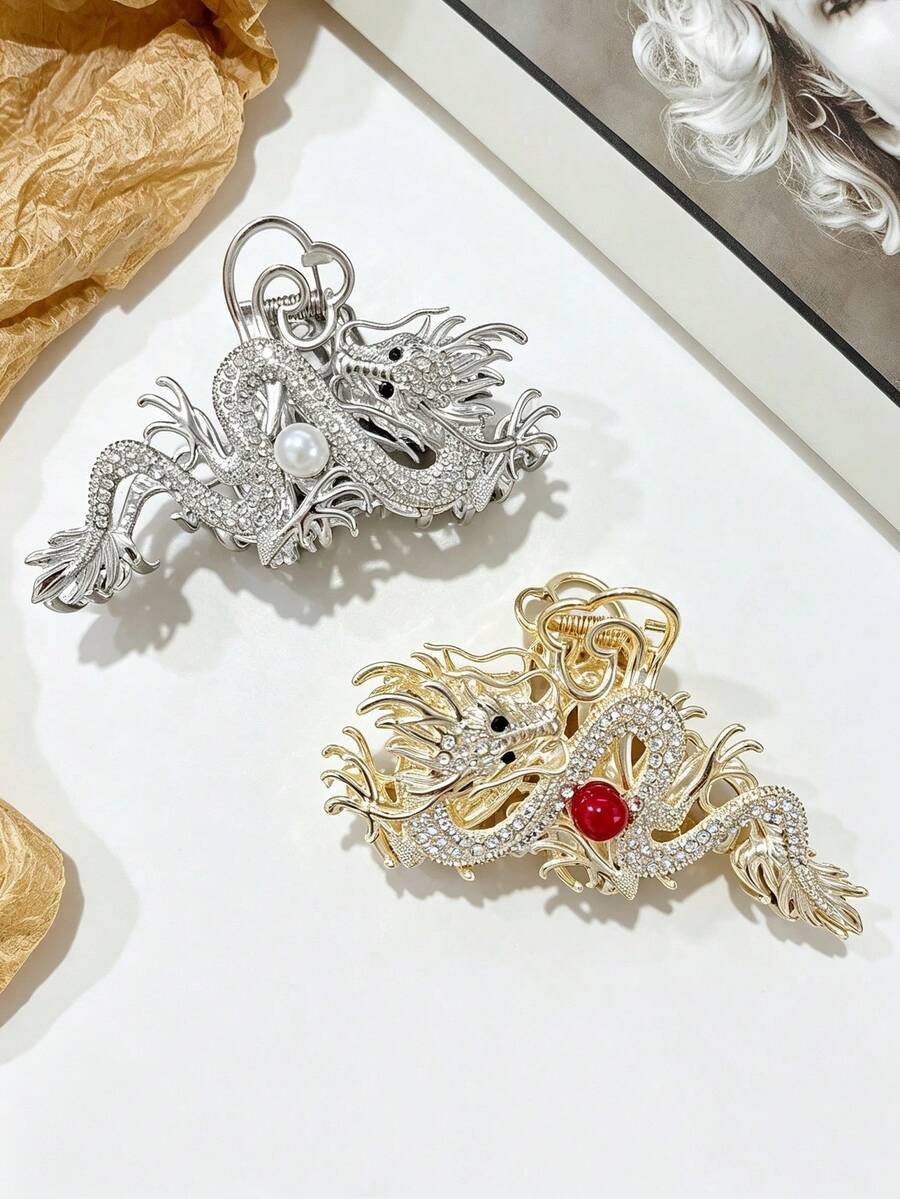 1件新款時尚水鑽龍形髮夾，髮夾髮箍配件，髮飾 - 彩色 - 查看 1