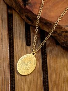 1pc Stainless Steel Mexican Tadeo Pendant Necklace For Women, Suitable For Daily Wear, Prayer, Feast Day, Novena Devotion, And Holiday Gift - Gold - View 3