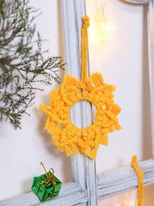 1pc Christmas Yellow Woven Snowflake Hanging Ornament Boho Circular Floral Star Design With Fringe Edges Festive Tree Pendant For Christmas Tree Mantel Window Wall Holiday Party Seasonal Home Decor - Style 3 - View 3
