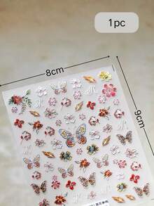 1pc Colorful Butterfly & Flower Face Makeup Sticker, 3D Embossed Floral Leaf Butterfly Letter Pattern, Easy To Apply And Remove, Suitable For Photoshoot, Evening Party Theme Styling, Facial Atmosphere Decoration Sticker - Multicolor - View 7