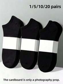 1/5/10/20 Pairs Black Thin Sweat-Absorbent Comfortable Short Socks, Solid Color Design Fashion Casual, Suitable For Daily Casual And Office Wear, Comfortable Fit - Black - View 12