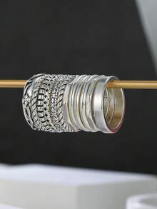 ZHIXUN 12 piezas/Set Anillos apilables de plata hechos a mano, anillos de estilo bohemio minimalista - anillo - Ver 10