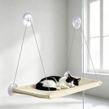 Hammock Gantung untuk Kucing dengan Perekat Kaca yang Kuat, Kain Jaring yang Bernapas, dan Kasur Kucing yang Dapat Dilepas dan Dicuci - Dril - View 5