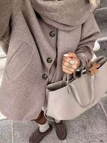 26 Autumn/Winter New Unique Silhouette Fashion Versatile Scarf Overcoat Daily Campus Style - Maroon - View 3