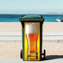 1pc 2D Flat Self-Adhesive Trash Can Sticker, Funny Beer Glass Garbage Bin Decal, Cold Beer Waterproof PVC Wheelie Bin Sticker, Outdoor Bar Patio Garden Yard Trash Can Decoration - A - View 2