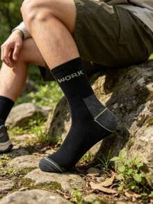 1/10/15/20/30 Pairs Men's Mid-Calf Work Socks, Reinforced Heel And Toe, Ribbed Mid-Calf Socks, Printed With Work-Themed Letter Pattern - Multicolor - View 4