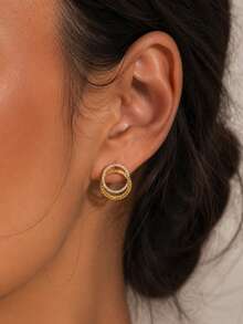 Gold-Plated Zirconia Inlaid Hollow Logo Ear Clips, Women's Non-Pierced Earrings, Daily Jewelry, Quiet Luxury Style - Gold 2 - View 8
