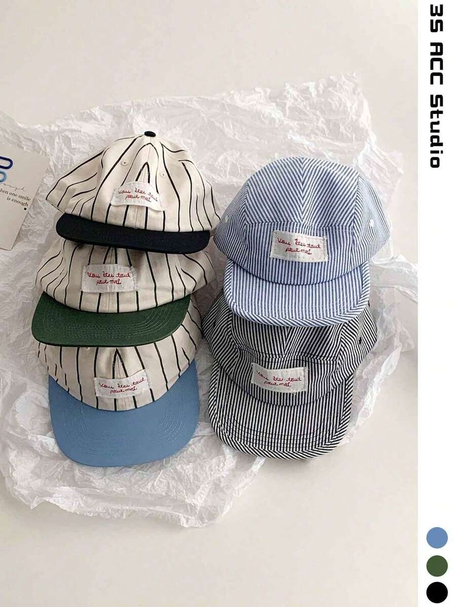 Fresh Letter 布標條紋平帽簷棒球帽 女款 春夏街頭風品牌復古嘻哈棒球帽 男款平帽簷寬帽簷棒球帽 春夏旅行顯臉小嘻哈男士遮陽帽