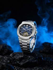 FORSINING 1pc Fashion Tourbillon Skeleton Automatic Mechanical Watch For Men Moon Phase Design Business Men Watches Top Brand Luxury Wristwatches - one-size - View 7
