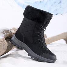 Men's Wear-Resistant Thickened Warm Outdoor Snow Boots, Comfortable Solid Color High-Top Hiking & Mountaineering Boots - Black - View 1