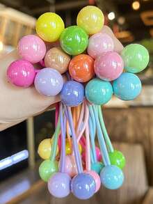 12pcs Candy Color Round Ball Elastic Hair Ties With Glitter Iridescent Beads, Colorful Candy Bead Ponytail Hair Ropes, Sweet Daily School Hair Accessories, Birthday, Holiday Party Gift - Multicolor - View 7