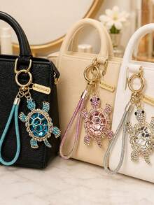 Women's Rhinestone Sea Turtle Keychain/Bag Charm With Faux Diamond Strap – Perfect Accessory For Handbags And Car Keys; An Ideal Holiday Gift - Multicolor - View 4