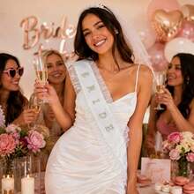 Unittype Bride Sash With Ruffle Trim Pearls Rhinestones Bachelorette - Default - View 4