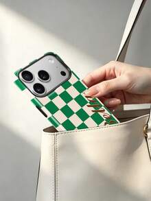 1pc Customized Warm Brown, Light Pink, Beige, Olive Green Four-Color Mixed Plaid Pattern Design, Personalized Signature Phone Case, Suitable For 17/16/15/14/13/12/11 Pro Max Air Phones, Back To School Gift, Graduation Gift, Vacation Gift, Valentine's Day Gift, Birthday Gift, Shockproof, Summer Dopamine Color Blocking, Cute Y2K Style - Multicolor - View 5