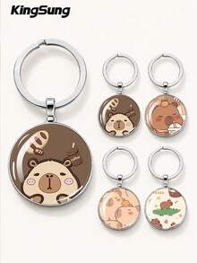 Kingsung Capybara Series Glass Pendant Keychain, Creative Accessory, Simple And Neutral Style. Suitable For Car Key Accessories, Backpack Accessories, And Bag Hooks. The Perfect Gift For Bridesmaids, Groomsmen, And Couples Is An Excellent Holiday Souvenir. - One Size - View 9