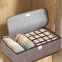 3/2/1pc Large Size Underwear & Socks Divider Storage Box With Lid, Minimalist Style Rectangular Foldable Underwear & Socks Storage Basket, Drawer-Style Divider Storage, Attractive Organizer Box, Suitable For Home And Dorm Use (17 Compartments) - Grey - View 6