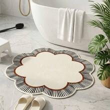 1pc Floral Asymmetrical Striped Rug, Black And White Radial Striped Floral Pattern Design, Style, Suitable For Living Room Coffee Table Side, Bedroom Bedside, Study, Dressing Room, Sofa Side, Makeup Vanity, Dressing Area, Showroom, Decorative Rug, Bedroom Decor, Small Rug, Carpet, Washable Rug - Multicolor - View 11