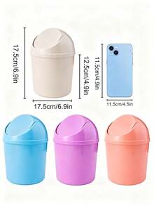 Plastic Mini Trash Can With Swing Lid, Mini Desktop Trash Can, Suitable For Office, Kitchen, Vanity, Bedroom, Bathroom - Multicolor - View 7