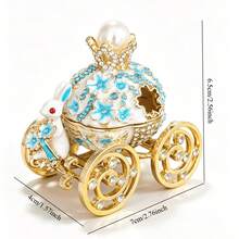 Rabbit Floral Small Accessory Storage Box, Pumpkin Carriage Rhinestone Enamel Jewelry Box, Mini Ring & Earring Storage Box, Romantic Desktop Decor, Gift For Girls Or Women, Christmas - Baby Blue - View 7