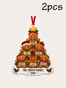 Custom Festive Christmas Gingerbread Family Ornament, Personalized 2-6 Family Names, Merry Christmas Tree Hanging Decor For Family Home And Holiday Party Celebrations, Customized Xmas Gingerbread Ornament, Customizable Holiday Keepsake Gift. - Style a - View 14