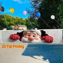 1pc Merry Christmas Santa Peeking From Wall Pattern Polyester Decorative Fence Banner, Suitable For Outdoor Lawn And Wall Decoration, Perfect For Holiday Celebrations - Christmas Wall Breakout - View 7