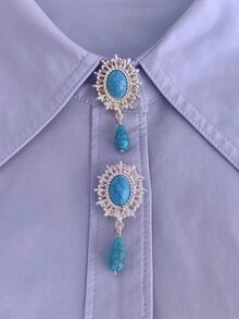 1pc/2pcs Elegant Turquoise Design Vintage Button Covers, Shirt No-Sew Button Covers, Button Decor, Fashionable Cufflinks Covers - Multicolor - View 4