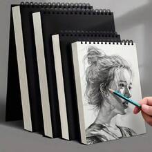 1pc 30-Page Spiral Bound Sketch Paper, Glossy Finish, Acid-Free Art Sketchbook, Suitable For Adults, Beginners And Artists Painting - Black - View 3