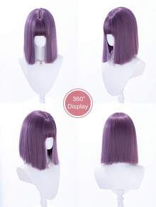 alicegarden 14-Inch Long Synthetic Short Bob Wig Featuring A Natural Straight Style A Stunning Purple. Designed With Bangs , This False Hairpiece Is Perfect For Ms Daily Party Cosplay Use, Offering A Natural And Natural Durable Wig Gift For Ladies., Halloween - Purple - View 8