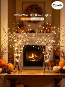 1/2pcs 20LED Brown Realistic Tree Branch Fairy String Lights, Battery Operated, Indoor Bedroom Decor, Holiday Party Tabletop Branch Lights, Outdoor Wedding Decoration, Indoor Christmas Decor - Warm Light - View 6