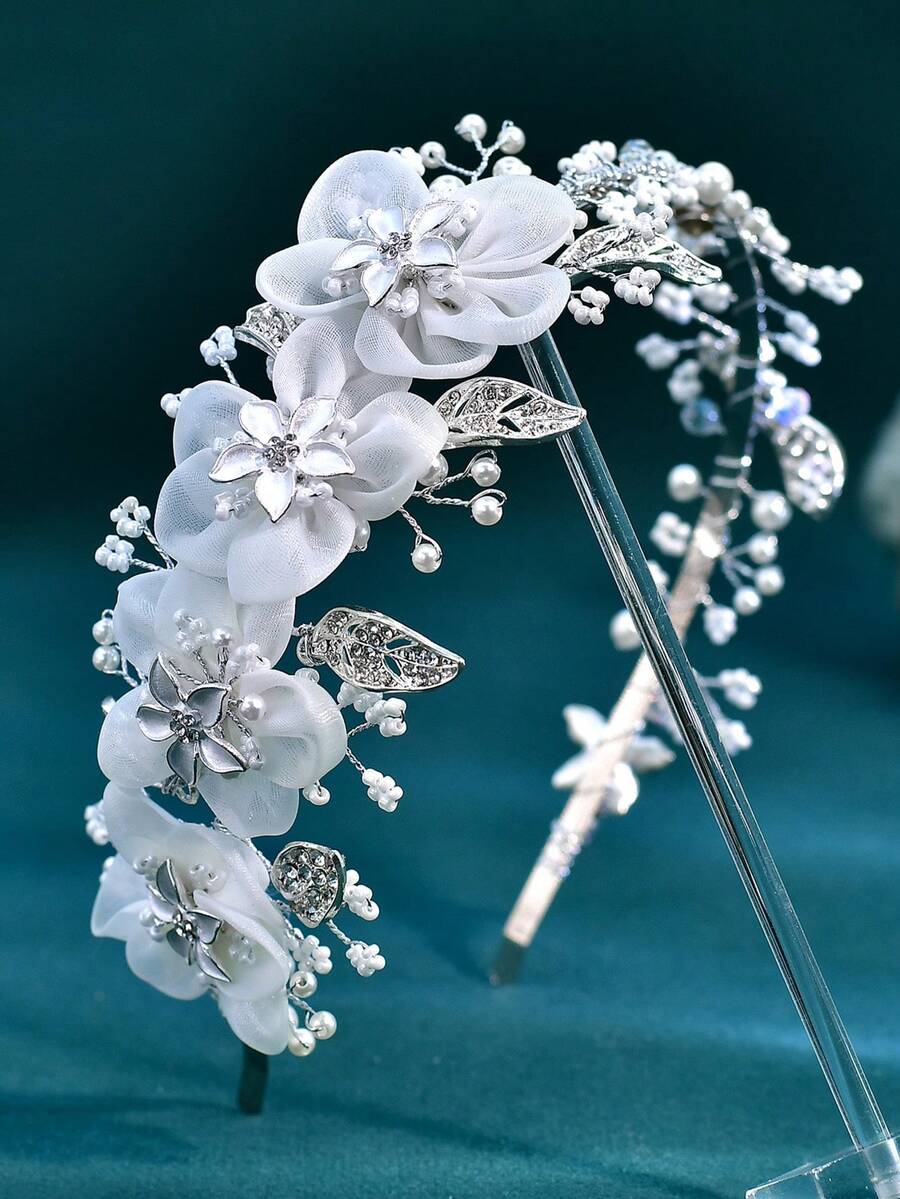 1pc Sparkling Alloy Leaf Flower Headband Exquisite Rhinestone Bead Bridal Headpiece Suitable For Wedding Holiday Party Women's Hair Accessories