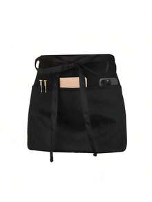 1pc Black Waist Apron, Suitable For Waiter/Waitress, With 3 Pockets, Suitable For Home, Life, Household Cleaning Waiter/Waitress Apron, Protective Clothing - Multicolor - View 1