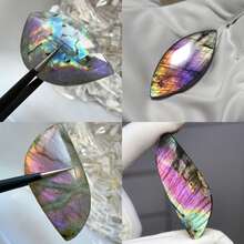 1pc Purple & Pink Glitter Labradorite Pendant, Jewelry, Decor, Natural Polished Labradorite Palm Stone, Desktop Decoration, Home Decor, Holiday Gift - Multicolor - View 2