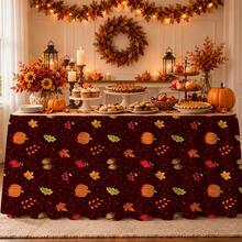 1pc Autumn Pumpkin Leaf Print Tablecloth Table Skirt, Suitable For Party Events, Kitchen And Dining Room Decor - A - View 1