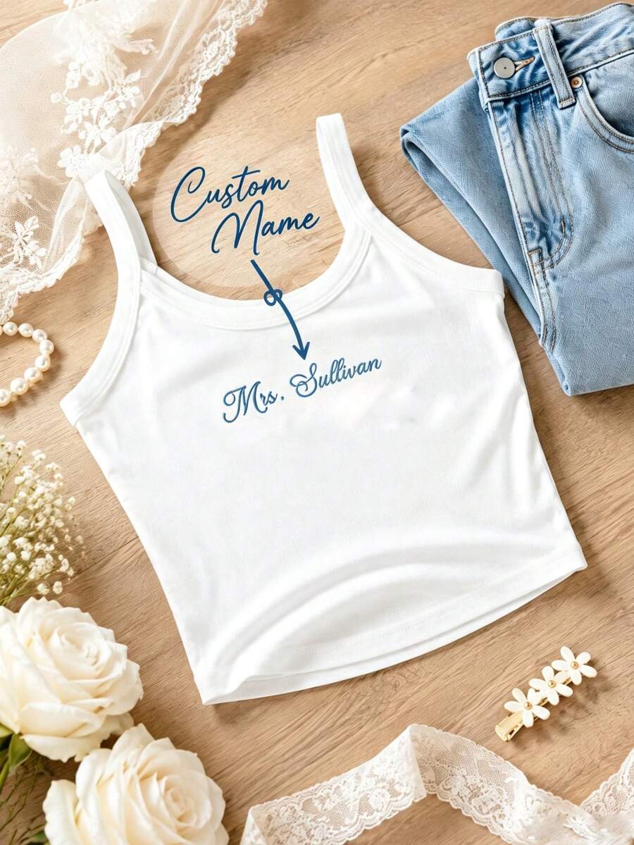 Personalized Embroidered Lace Tank Top, Customized Embroidered Modal Tank Top, Bridal Shower Gift, Engagement Gift, Bachelorette Party - Multicolor - View 1
