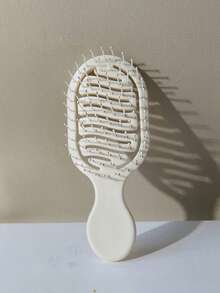 1pc Mini Pink & White Hollow Design Comb, Wet & Dry Use Portable Comb, Essential Travel Accessory For Women In Summer - Beige - View 1