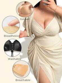 1/2pcs Black Skin-Tone Dual-Color Wing-Shaped Drawstring Self-Adhesive Bra, Minimalist Invisible Nylon Fabric, Wing-Shaped Cups With Adjustable Drawstring Ties, Honeycomb Adhesive Points With Center Glue-Free Protection, Shaping Body Lines, Suitable For Wedding Dress, Evening Gown, Backless Outfits, Weddings, Parties, Commuting, Vacation - Drawstring - View 5