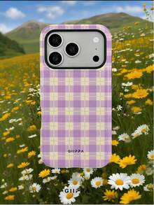 GIIPPA 1pc Cream Yellow Base With Light Purple Plaid Pattern Design, Phone 17 Pro Max Phone Case, Compatible With Phone 16 Pro Max, 15 Pro Max, 14 Pro Max, Korean-Style High-End Fashionable And Fun Phone Case, Compatible With 11/12/13/14/15/16 Pro Max Plus, Elegant Design Suitable For Men And Women, Perfect Gift For Girlfriend On Christmas, Valentine's Day, Easter, Wedding Season And Birthday! - Mauve Purple - View 8