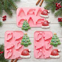 1pc Christmas Tree & Santa Hat Shaped Silicone Mold, Kitchen Home Baking Mousse Cake Chocolate Pudding Mold, Can Make Chocolate, Candy, Cake, Pudding, Ice Cubes, Jelly, Christmas Holiday Home Baking, Party Dessert Table Handmade Mold - Multicolor - View 4
