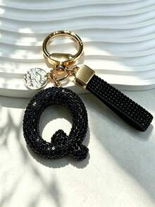 1 buah Gantungan Kunci Alfabet 26 Huruf Cantik, Huruf Rhinestone Imitasi Elegan Hitam & Emas Aksesori Wanita/Pria Cocok Untuk Hadiah Ulang Tahun/Wisuda/Ulang Tahun Hadiah Tahun Baru - Hitam - View 7