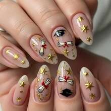 24pcs Graduation Cap Diploma Star Almond Shaped Press-On Nails, Graduation Party Commemorative Fake Nails With Full Tool Set, Reusable Nail Tips - Multicolor - View 7