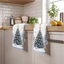 2PCS Christmas Tree & Deer Pattern Printed Kitchen Towels, 40*60cm Rectangular Microfiber Dish Cloths, Hand Towels, Christmas Kitchen Decor, Home Decor, Housewarming Gift For Neighbors, Perfect For Kitchen And Bathroom Use, Ideal For Housewives And Family Gatherings, High Value, Household Essential - Multicolor - View 10