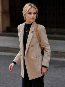 Thick Wool Blazer Jacket Women 2026 Autumn/Winter New Design Niche Elegant Wool Suit Top - Beige - View 5