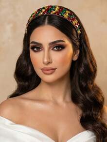 1pc Shiny Rhinestone Wide Headband Elegant Wedding Bridal Hair Accessory Exquisite Party Ball Holiday Gathering Headpiece - Multicolor - View 2