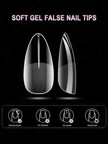 Full Coverage Wearable Nail Tips (Random Shapes: Pointed, Almond, Square Or Coffin); French Style Fake Nails; Gel Extension Nail Tips; Capsule Style Wearable Nail Supplies - Clear - View 6